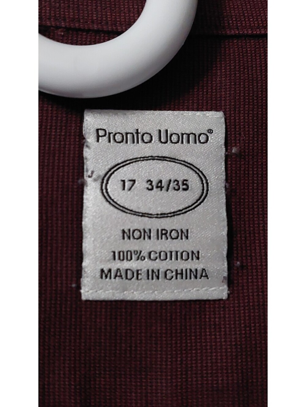 Pronto Uomo Men's Burgundy Non-Iron Cotton Dress Shirt Size 17 34/35 - Picture 4 of 5